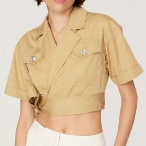 Derek Lam Collective Top Women 8 Tan Utility True Wrap Crop Military EUC